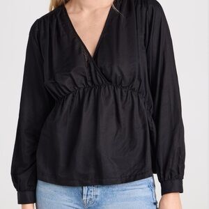 XiRENA Delia Top Black V-Neck Gathered Waist Long Sleeve Blouse sizes